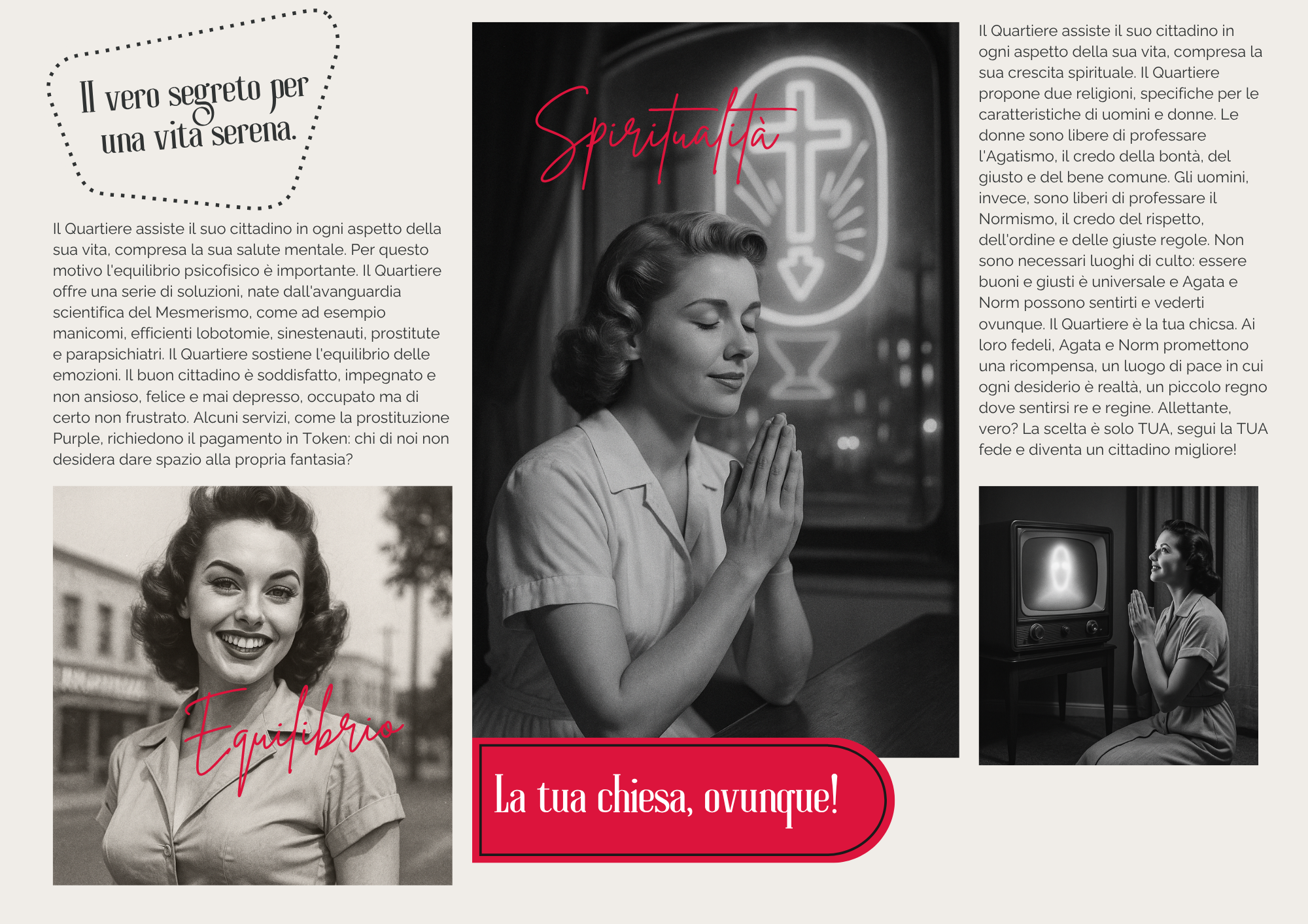 Full Neighbourhood guide spread featuring the Balance and Spirituality sections